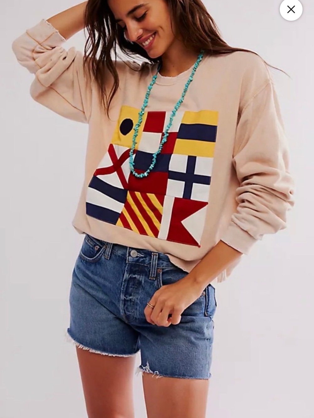Free People x Tricia Nautical Flag Pullover Sweatshirt